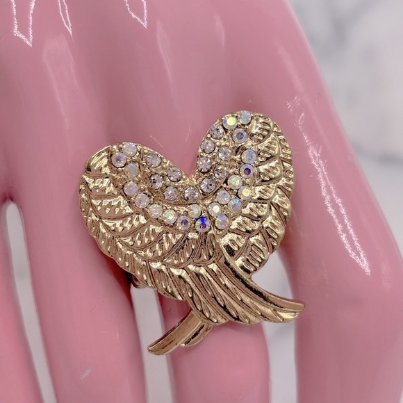 Angel‎ Wings Heart Crystal Stretch Ring Jewelry - Picture 1 of 5